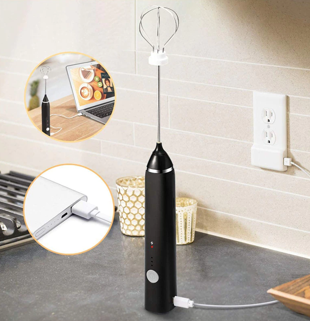  Electric Milk Frother Handheld with Wall Mount Charger